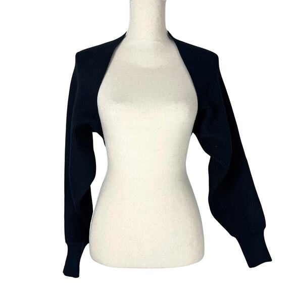 Bluivy Black Knit Shrug Bolero Sweater Long Sleeve Ribbed S/M Minimalist Ballet - Picture 1 of 5